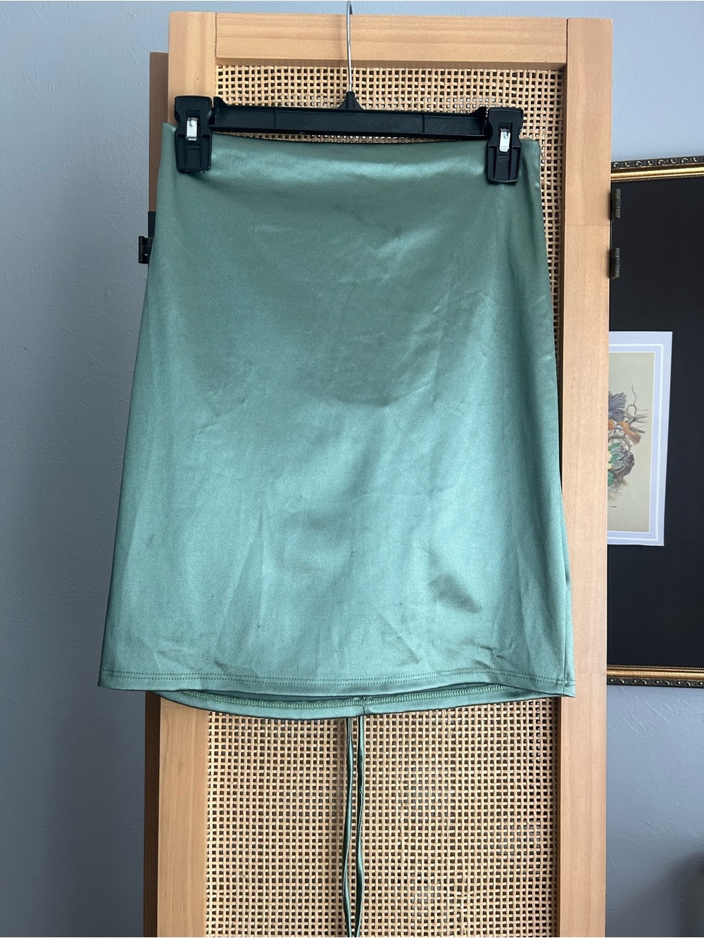 American Threads Sage Green Satin Mini Skirt Tie Detail Trendy Size L